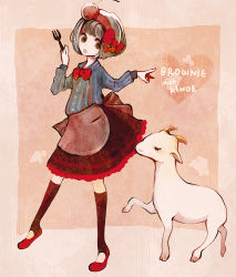 Rule 34 | bad id, bad pixiv id, brown eyes, brown hair, food as clothes, goat, goats, knife, solo, xxxxakixxxx
