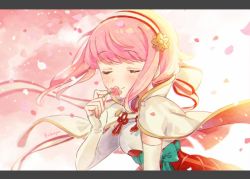 Rule 34 | 1girl, 566zzz, artist name, bad id, bad twitter id, closed mouth, elbow gloves, closed eyes, fingerless gloves, fire emblem, fire emblem fates, flower, gloves, hairband, holding, holding flower, japanese clothes, nintendo, one-hour drawing challenge, petals, pink hair, sakura (fire emblem), short hair, solo, upper body, white gloves
