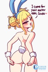Rule 34 | 1girl, animal ears, animated, animated gif, artist name, ass, ass support, back, blonde hair, blunt bangs, blush, boku no hero academia, cleft of venus, cowboy shot, diives, double bun, english text, fake animal ears, from behind, hair bun, half-closed eyes, heart, looking at viewer, looking back, messy hair, nail polish, nude, open mouth, pussy, rabbit ears, rabbit girl, rabbit tail, sidelocks, simple background, smile, solo, spread ass, tail, toga himiko, uncensored, white background, wrist cuffs, yellow eyes