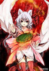 Rule 34 | 1girl, amaterasu (ookami), animal ears, bow, japanese clothes, kaze-hime, kimono, long hair, ookami (game), personification, solo, thighhighs, very long hair, white hair, wide sleeves, wolf ears