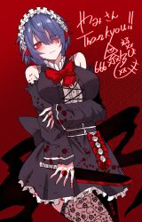 Rule 34 | 1girl, blood, blood on clothes, blue hair, highres, itoshiki eru, knife, looking at viewer, red eyes