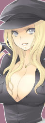 Rule 34 | blonde hair, breasts, cleavage, grey eyes, hat, jewelry, large breasts, long hair, necklace, pocopoco, solo