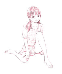 Rule 34 | 1girl, barefoot, full body, monochrome, original, sketch, skirt, solo, traditional media, yoshitomi akihito