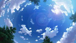 Rule 34 | birijian, blue sky, cloud, cloudy sky, day, fisheye, lens flare, nature, no humans, original, outdoors, scenery, sky, tree
