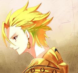 Rule 34 | 1boy, ahoge, gilgamesh (fate/prototype), armor, bad id, bad pixiv id, blonde hair, earrings, fate/prototype, fate (series), jewelry, male focus, profile, red eyes, solo, uo (xcapriccioso), yu (xcapriccioso)