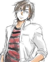 Rule 34 | 00s, 1boy, eyeshield 21, hands in pockets, kuroki koji, male focus, shirt, solo, striped clothes, striped shirt