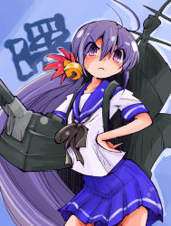 Rule 34 | 10s, 1girl, ahoge, akebono (kancolle), bell, flower, hair bell, hair flower, hair ornament, highres, jingle bell, kantai collection, long hair, school uniform, serafuku, shinapuu, side ponytail, solo, text focus, translation request, turret, very long hair