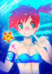 Rule 34 | 1girl, aqua eyes, blush, breasts, bubble, creatures (company), game freak, gen 1 pokemon, hakkasame, misty (pokemon), nintendo, pokemon, pokemon (creature), pokemon frlg, short hair, side ponytail, small breasts, smile, solo, staryu, swimsuit, underwater, water