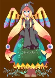 Rule 34 | 10s, 1girl, blonde hair, blue eyes, boots, creatures (company), dress, female focus, full body, game freak, gen 5 pokemon, hair ornament, hat, long hair, multicolored hair, nintendo, personification, pokemon, pokemon bw, red hair, sigilyph, sleeves past wrists, solo, third eye, twintails, very long hair, wings