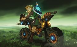 Rule 34 | 1boy, bad id, bad twitter id, boots, charles hilton, glowing, glowing sword, glowing weapon, grass, hat, highres, hylian shield, link, looking back, male focus, master cycle, master sword, motor vehicle, motorcycle, nintendo, pointy ears, scabbard, serious, sheath, sheikah slate, shield, shield on back, shorts, solo, strap, the legend of zelda, the legend of zelda: breath of the wild, unsheathing, weapon, weapon on back