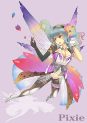 Rule 34 | 1girl, blue hair, breasts, cleavage, fairy, gloves, large breasts, original, fairy, pointy ears, red eyes, solo, sts, wings