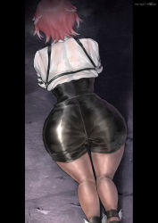 Rule 34 | 1girl, absurdres, artist request, ass, ass focus, bird girl, black pantyhose, black shorts, boots, bra, from above, from behind, head wings, high-waist shorts, highres, hololive, pantyhose, pantyhose under shorts, pink hair, see-through, see-through shirt, shiny clothes, shirt, short hair, shorts, solo, takane lui, takane lui (1st costume), underwear, virtual youtuber, wings