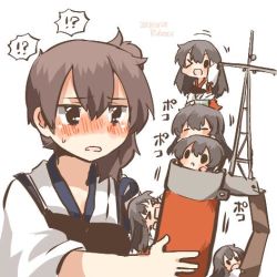 Rule 34 | &gt; &lt;, 10s, 2girls, akagi (kancolle), bad id, bad twitter id, black eyes, blush, brown hair, clone, closed eyes, kaga (kancolle), kantai collection, long hair, lowres, mini person, minigirl, multiple girls, one eye closed, open mouth, quiver, rebecca (keinelove), short hair, side ponytail, smile, solid oval eyes, sweat, wink