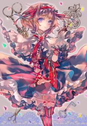 Rule 34 | 1girl, alice margatroid, arm ribbon, blonde hair, blue dress, blue eyes, capelet, cha goma, dress, hairband, highres, key, lolita hairband, over-kneehighs, puppet strings, ribbon, solo, striped clothes, striped thighhighs, thighhighs, touhou, vertical-striped clothes, vertical-striped thighhighs, zettai ryouiki