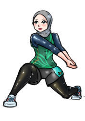 Rule 34 | 1girl, absurdres, caseycill, female focus, full body, highres, hijab, original, pants, playing sports, shirt, shoes, shorts, sportswear, volleyball, volleyball uniform