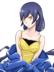 Rule 34 | 1girl, bandai, blush, breasts, digimon, digimon story: cyber sleuth hacker&#039;s memory, female focus, highres, long hair, looking at viewer, mishima erika, simple background, sin seishun, solo, white background, yellow eyes