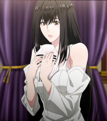 Rule 34 | 1girl, anime screenshot, black hair, fuuto tantei, highres, kubokura kanna, long hair, solo, stitched, third-party edit