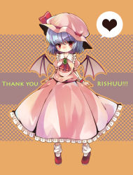 Rule 34 | 1girl, blue hair, colorized, hat, highres, looking at viewer, mob cap, musou yuchi, red eyes, remilia scarlet, smile, solo, touhou, wings