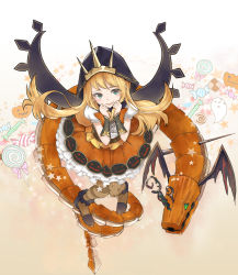 Rule 34 | 10s, 1girl, blonde hair, cagliostro (granblue fantasy), cagliostro (halloween) (granblue fantasy), candy, cape, capelet, caplet, cloak, dragon, food, ghost, granblue fantasy, green eyes, guranyto, halloween, halloween costume, holding, holding own hair, hood, lollipop, long hair, pumpkin, smile, solo, spikes, star (symbol), wrist cuffs