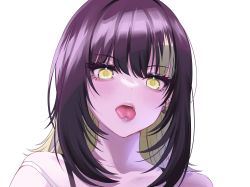 Rule 34 | 1girl, a01macaron, bad id, bad pixiv id, black hair, blonde hair, blush, collarbone, forked tongue, idolmaster, idolmaster shiny colors, ikaruga luca, looking at viewer, multicolored hair, portrait, simple background, solo, streaked hair, tongue, tongue out, white background, yellow eyes