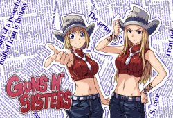 Rule 34 | 2girls, absurdres, bad id, bad pixiv id, blonde hair, blue eyes, breasts, elizabeth thompson, english text, fish.boy, hat, highres, large breasts, long hair, looking at viewer, midriff, multiple girls, navel, necktie, patricia thompson, short hair, siblings, sisters, sleeveless, sleeveless turtleneck, soul eater, standing, turtleneck