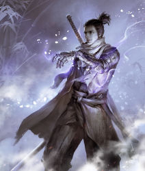 Rule 34 | 1boy, facial hair, highres, holding, holding sword, holding weapon, japanese clothes, katana, kdash, male focus, manly, mechanical arms, ninja, prosthesis, prosthetic arm, realistic, scabbard, scarf, sekiro, sekiro: shadows die twice, sheath, single mechanical arm, solo, stubble, sword, sword behind back, topknot, weapon