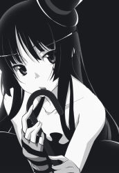 Rule 34 | 00s, 1girl, akiyama mio, black hair, blunt bangs, don&#039;t say &quot;lazy&quot;, greyscale, hat, hime cut, k-on!, long hair, mini hat, mini top hat, monochrome, solo, top hat