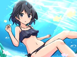 Rule 34 | 1girl, absurdres, air bubble, bikini, bird girl, bird tail, black bikini, black eyes, black hair, breasts, bubble, commentary, fish, frilled bikini, frills, head wings, highres, jewelry, kemono friends, looking at viewer, navel, necklace, ocean, parted lips, shiraha maru, short hair, side-tie bikini bottom, small breasts, solo, sunlight, superb bird-of-paradise (kemono friends), swimsuit, tail, twitter username, underwater, water, wings