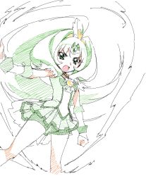 Rule 34 | 10s, 1girl, cure march, flat chest, green eyes, green hair, green theme, long hair, magical girl, matching hair/eyes, midorikawa nao, oekaki, open mouth, precure, simple background, skirt, smile precure!, solo, tonbi, very long hair, white background