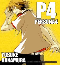 Rule 34 | 1boy, atlus, brown hair, glasses, grin, hanamura yousuke, male focus, persona, persona 4, short hair, smile, solo, sudachips
