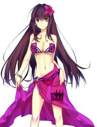 Rule 34 | 1girl, bare shoulders, bikini, breasts, cleavage, fate/grand order, fate (series), highres, large breasts, long hair, navel, ouhina, purple hair, red eyes, scathach (fate), scathach (fate), scathach (swimsuit assassin) (fate), solo, swimsuit