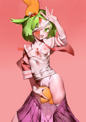 Rule 34 | 1girl, :p, absurdres, bad id, bad pixiv id, bandage over one eye, blood, breasts, censored, clothes pull, colored eyelashes, contrapposto, female masturbation, green eyes, green hair, highres, looking at viewer, masturbation, matching hair/eyes, object insertion, pink theme, pleated skirt, pointless censoring, pussy, pussy juice, school uniform, short hair, skindentation, skirt, skirt pull, small breasts, solo, standing, star-shaped pupils, star (symbol), symbol-shaped pupils, thighhighs, tongue, tongue out, torn clothes, vaginal, vaginal object insertion, yotsuyu