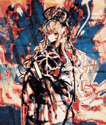Rule 34 | 1girl, abstract, blonde hair, chinese clothes, crescent, junko (touhou), long hair, long sleeves, looking at viewer, on ( l0 ), phoenix crown, red eyes, smile, solo, tabard, touhou, wide sleeves