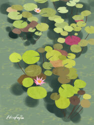 Rule 34 | floating, hirofujie, lily pad, no humans, original, plant, pond, shadow, signature, water, water lily flower