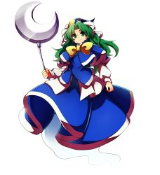 Rule 34 | 1girl, baba (baba seimaijo), blouse, blue hat, blue shirt, capelet, crescent, full body, ghost tail, green eyes, green hair, hat, highres, mima (touhou), shirt, solo, staff, touhou, touhou (pc-98), transparent background, witch hat