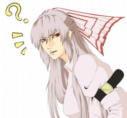 Rule 34 | 1girl, ?, arm belt, bow, breasts, cigarette, female focus, fujiwara no mokou, hair bow, hair ribbon, long hair, looking at viewer, red eyes, ribbon, shirt, silver hair, simple background, solo, touhou, upper body, versapro, very long hair, white background