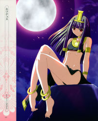 Rule 34 | 1girl, absurdres, ancient egypt, anklet, armlet, barefoot, bracelet, collar, egyptian, feet, fumihiro, highres, hime cut, jewelry, long hair, moon, purple hair, red eyes, scan, solo, toes