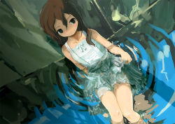 Rule 34 | 1girl, bow, brown hair, dress, hamamura, highres, original, see-through, solo, water, wet, wet clothes