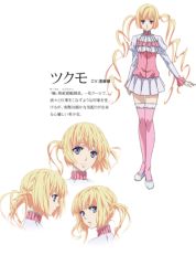 Rule 34 | 1girl, blonde hair, blue eyes, character sheet, female focus, full body, karneval, solo, standing, thighhighs, transparent background, tsukumo (karneval), twintails