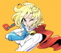 1girl blonde_hair breasts dc_comics large_breasts one_eye_closed power_girl wink