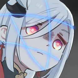 Rule 34 | 1girl, angry, chibi, chinese clothes, closed mouth, earrings, genshin impact, glowing, glowing eyes, hair between eyes, hair ornament, highres, jewelry, portrait, shaded face, shenhe (genshin impact), solo, tassel, tassel earrings, white hair, xinzoruo