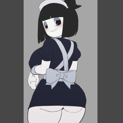 Rule 34 | 1girl, ass, black hair, breasts, creepy susie, curvy, goth fashion, gothic, highres, kaxiota, large breasts, maid, maid headdress, short hair, the oblongs, thick thighs, thighs