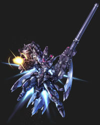 Rule 34 | beam rifle, character request, energy gun, energy weapon, full body, highres, mecha, no humans, propeller, robot, science fiction, shield, simple background, solo, super robot wars, takamaru (taka1220), turbine, weapon