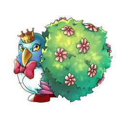 Rule 34 | animal focus, bird, bow, bowtie, crown, delumon, digimon, digimon (creature), digimon adventure, feathered wings, flower, leaf, no humans, solo, transparent background, wings, yellow eyes