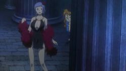 Rule 34 | animated, anime screenshot, ass, audible speech, bare back, black dress, blue eyes, blush, bouncing breasts, breasts, carina (one piece), cleavage, dress, earrings, english audio, feather boa, feather hair ornament, hair ornament, high heels, highres, jewelry, large breasts, legs, long legs, nami (one piece), one piece, one piece film: gold, purple hair, sound, tagme, video
