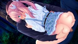Rule 34 | 1girl, ass, ass grab, blue eyes, blush, censored, clothed sex, clothes lift, forest, game cg, grass, legs, long sleeves, looking at viewer, looking back, mosaic censoring, nature, no panties, original, outdoors, parted lips, penis, pink hair, sakura no mori dreamers, sex, sitting, sitting on person, skirt, skirt lift, solo focus, sweat, thighs, tree, twintails, unzipped, vaginal, yamakaze ran