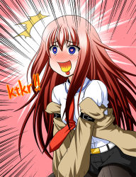 Rule 34 | 1girl, :d, ^^^, bad id, bad nicoseiga id, belt, blue eyes, blush, emphasis lines, excited, haru-yua, heart, heart-shaped pupils, long hair, long sleeves, makise kurisu, necktie, open mouth, pantyhose, pink background, red hair, red necktie, shorts, smile, solo, steins;gate, symbol-shaped pupils, tongue, yua (checkmate)