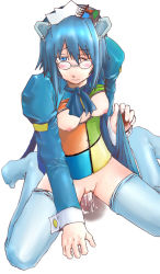 Rule 34 | 1girl, 2k-tan, clothed sex, framed breasts, glasses, kneehighs, nipples, os-tan, penis, sex, socks, solo focus, thighhighs, topless, uncensored, vaginal