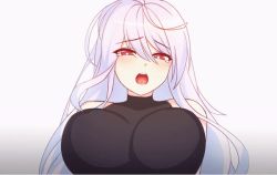 Rule 34 | animated, animated gif, artist request, bad id, bad pixiv id, bouncing, bouncing breasts, breasts, closers, clothed sex, implied sex, mirae (closers), red eyes, source request, tjaro, white hair