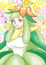 Rule 34 | 1girl, breasts, brown eyes, green hair, large breasts, lilligant, personification, pokemon